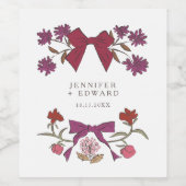 Magenta Bows & Blossoms Hochzeit Weinetikett (Einzelnes Label)