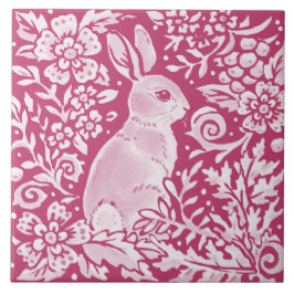 Magenta Bunny Rabbit Woodland Tierart Flora Fliese