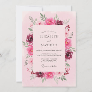 Magenta Burgunder Ranunkel Eukalyptus Hochzeit Einladung