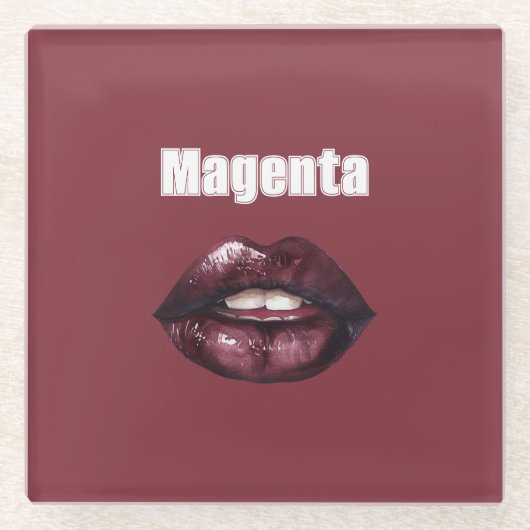 Magenta Burgunderrot Lippen Glasuntersetzer (Vorderseite)