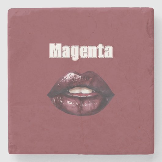 Magenta Burgunderrot Lippen Steinuntersetzer (Vorderseite)