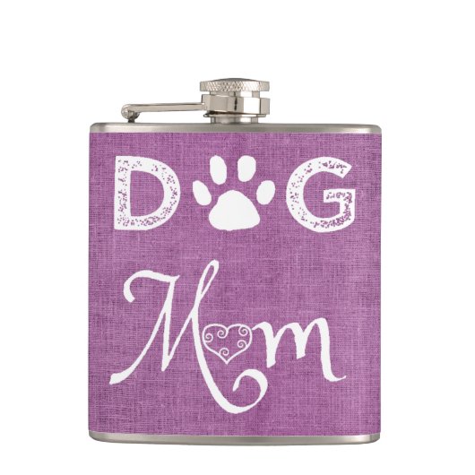 Magenta Burlap Dog Mama Flask Flachmann (Vorderseite)