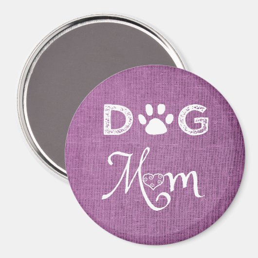 Magenta Burlap Dog Mama Magnet (Vorderseite/Rückseite)