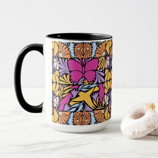 Magenta Butterfly in Botanisch Tasse (Mit Donut)