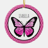 Magenta Butterfly Polka Dot Personalisiert Keramik Ornament (Vorne)