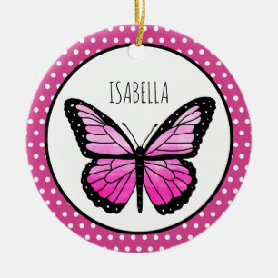 Magenta Butterfly Polka Dot Personalisiert Keramik Ornament