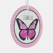 Magenta Butterfly Polka Dot Personalisiert Ornament Aus Glas (Vorderseite Rechts)