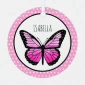 Magenta Butterfly Polka Dot Personalisiert Ornament Aus Metall (Vorderseite)