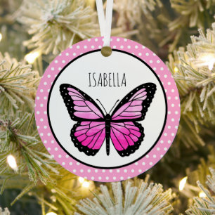 Magenta Butterfly Polka Dot Personalisiert Ornament Aus Metall