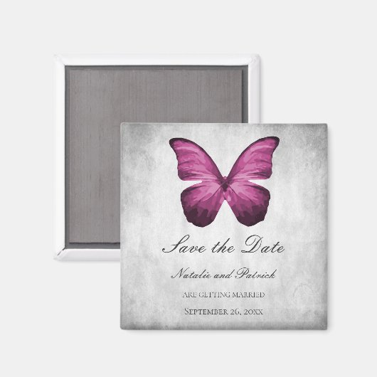 Magenta Butterfly Save the Date Magnet (Vorderseite/Rückseite)