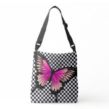 Magenta Butterfly Schachbrett Cross Body Toag