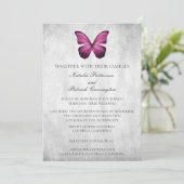 Magenta Butterfly Wedding Einladung (Stehend Vorderseite)