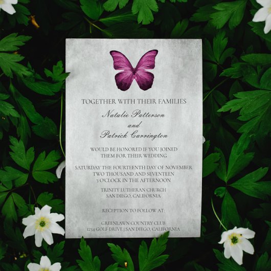 Magenta Butterfly Wedding Einladung