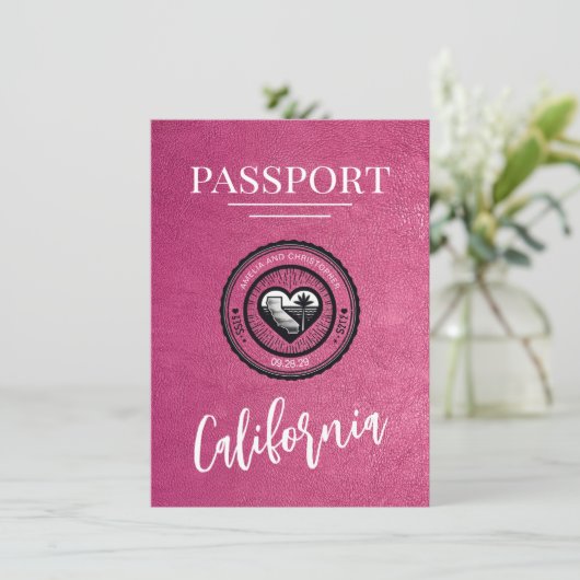 Magenta California Passport Save the Date (Stehend Vorderseite)