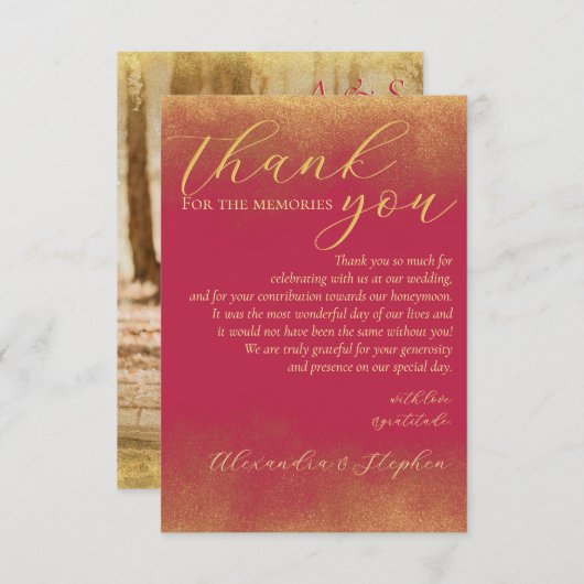 Magenta Calligraphy Couple Name Monogram Foto Dankeskarte (Vorne/Hinten)