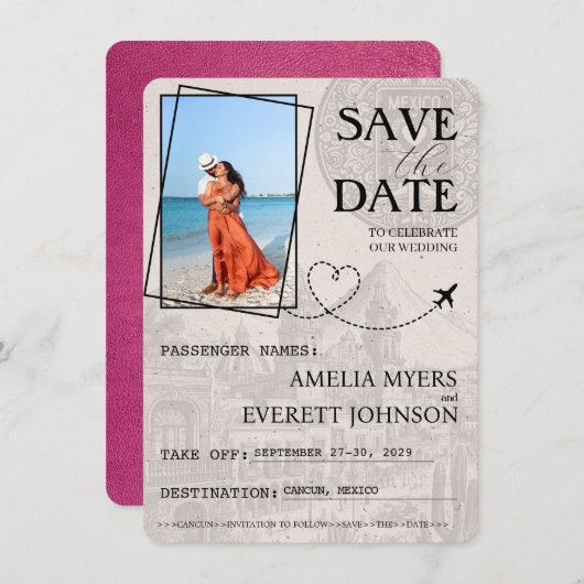 Magenta Cancun Pass Save the Date (Vorne/Hinten)