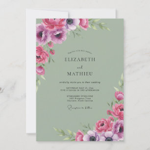 Magenta-Celadon-Anemone-Hochzeit Einladung