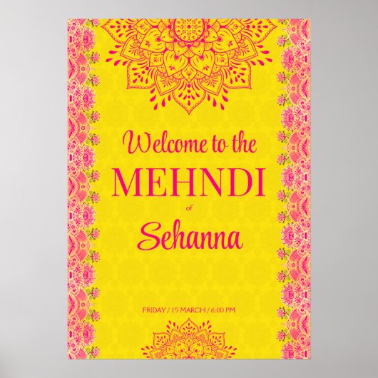 Magenta cerebrale Mehndi Begrüßungszeichen Poster (Vorne)
