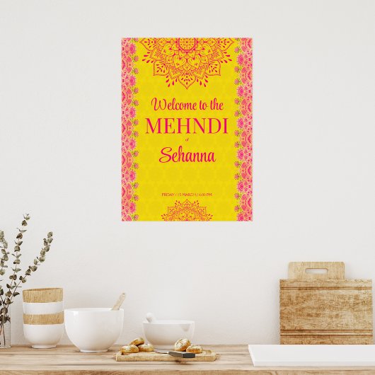 Magenta cerebrale Mehndi Begrüßungszeichen Poster (Küche)