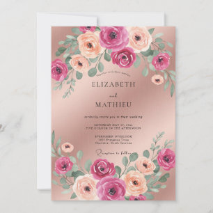 Magenta-Champagner-Blüten-Hochzeit Einladung