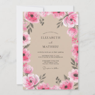 Magenta charmvolle ländliche Hochzeit Einladung