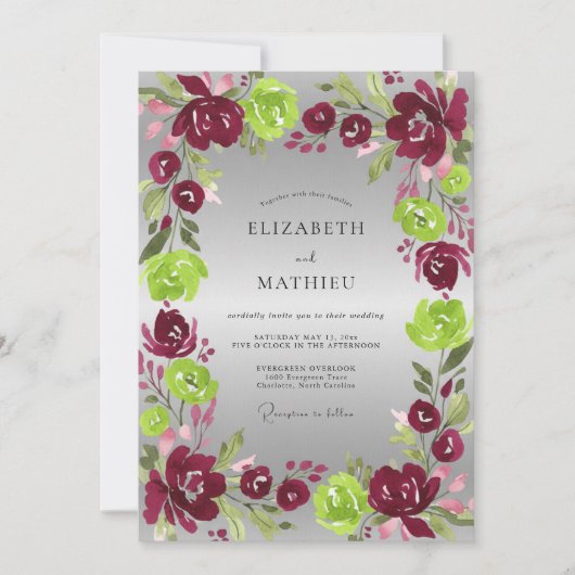 Magenta Chartreuse Hochzeit Einladung (Vorderseite)