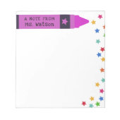 Magenta Crayon & Stars Farbenfrohe Note von Lehrer Notizblock (Vorderseite)