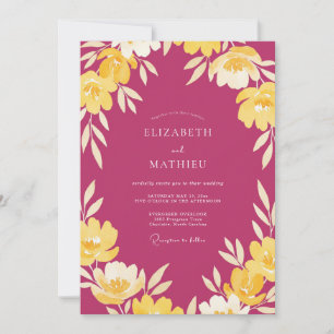 Magenta Cream Blatt Hochzeit Einladung