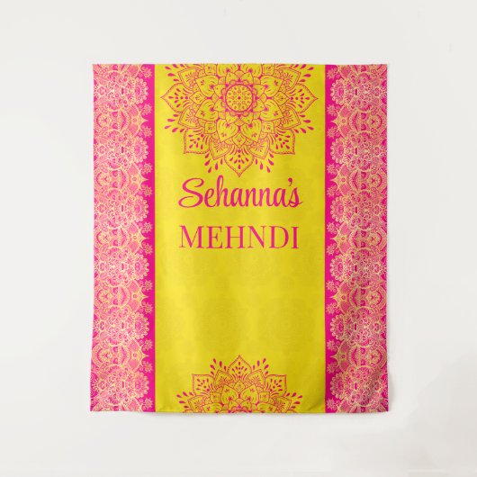 Magenta creme hellgelbe Mehndi Foto Hintergrund Wandteppich (Vorderseite)
