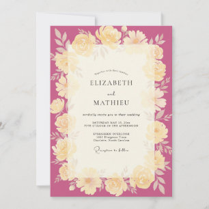 Magenta-Creme-Kranz-Hochzeit Einladung