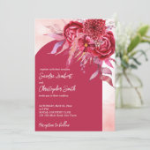 Magenta crimson burgundy Blume marsch Hochzeit Einladung (Stehend Vorderseite)