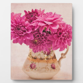 Magenta Dahlias in Vintag Vase Foto Plaque Fotoplatte