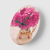 Magenta Dahlias Wall Clock Runde Wanduhr (Winkel)