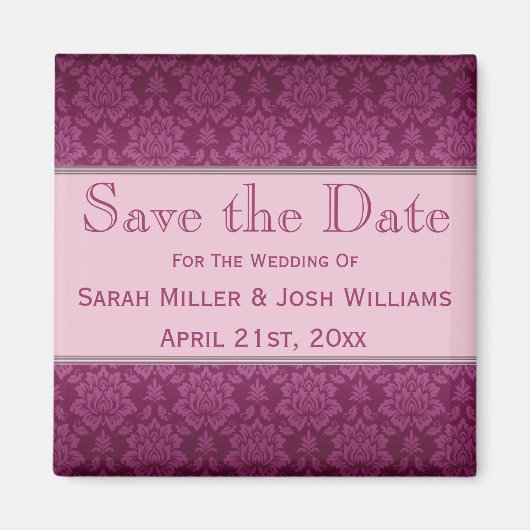 Magenta Damask Speichern des Datumsmagazins Magnet (Vorne)