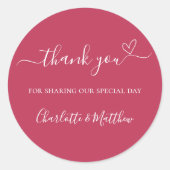Magenta Dankeschön an die Hochzeit Runder Aufkleber (Vorderseite)