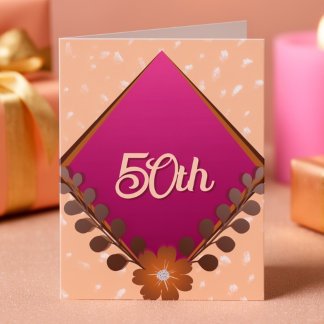 Magenta-Diamant mit Blättern zum 50. Geburtstag I Einladung