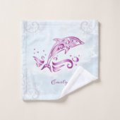 Magenta Dolphin Personalisiert Badhandtuch Set (Waschlappen)