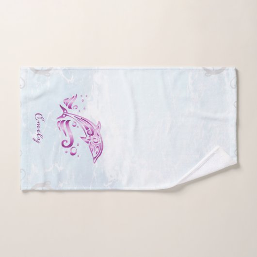 Magenta Dolphin Personalisiert Badhandtuch Set (Handtuch)