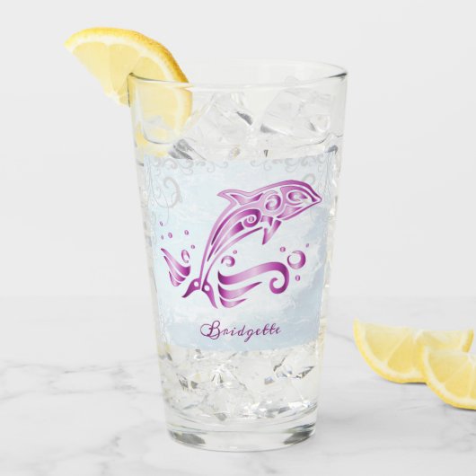 Magenta Dolphin Personalisiert Glas (Vorderseite Ice)