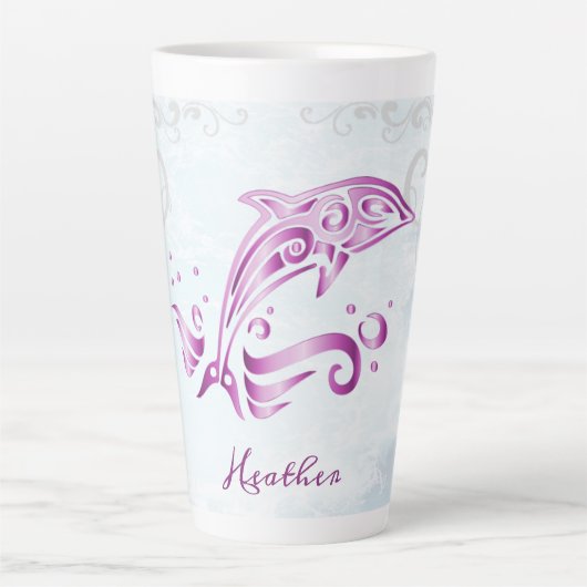 Magenta Dolphin Personalisiert Latte Tasse (Vorderseite)
