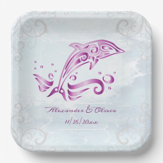 Magenta Dolphin Polterabend Papierplatte Pappteller (Vorderseite)