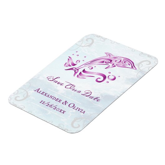 Magenta Dolphin Save the Date Magnet (Linke Seite)