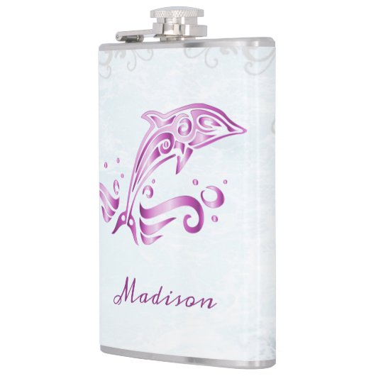 Magenta Dolphin Vinyl Wrapped Flask Flachmann (Links)
