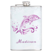 Magenta Dolphin Vinyl Wrapped Flask Flachmann (Vorderseite)