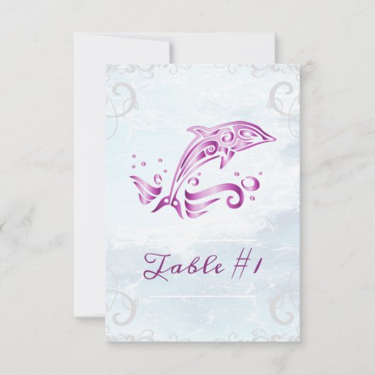Magenta Dolphin Wedding Table Card Einladung (Vorderseite)