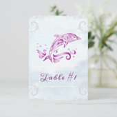 Magenta Dolphin Wedding Table Card Einladung (Stehend Vorderseite)