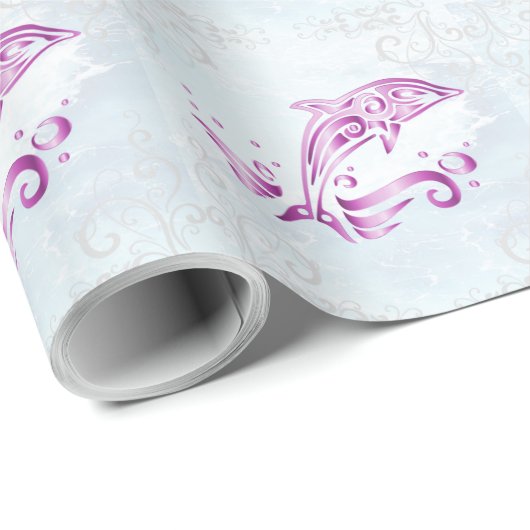 Magenta Dolphin Wedding Wrapping Paper Geschenkpapier (Rolleneckpunkt)
