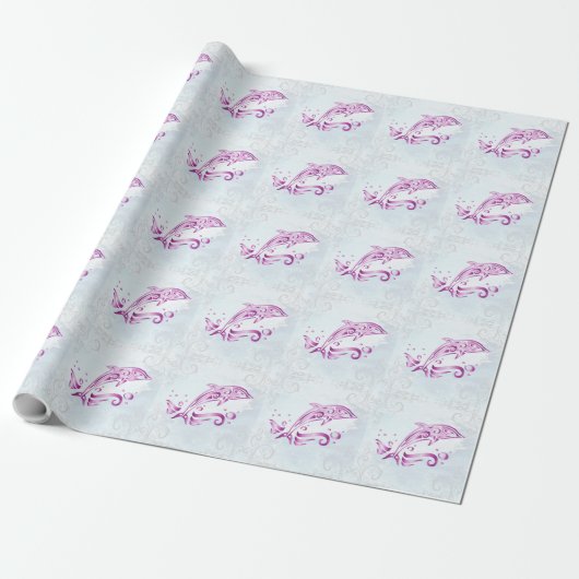 Magenta Dolphin Wedding Wrapping Paper Geschenkpapier (Ungerollt)