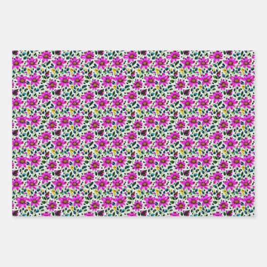 Magenta Doodle Blume Geschenkpapier Set (Vorderseite 2)