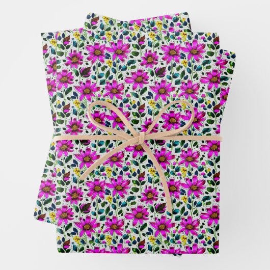 Magenta Doodle Blume Geschenkpapier Set (Beispiel)